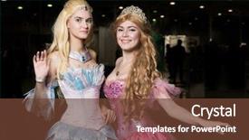  Presentation with young woman wearing boxer gloves - Audience pleasing PPT theme consisting of two young woman cosplayer wearing backdrop and a  colored foreground