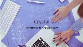  Presentation with desk - Slide deck with two-young-woman-standing-near background and a light blue colored foreground