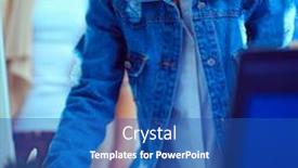  Presentation with desk - Cool new PPT theme with two-young-woman-standing-near backdrop and a ocean colored foreground