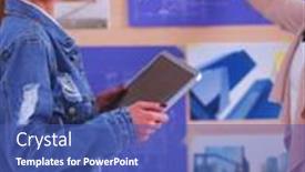  Presentation with desk - Presentation theme featuring two-young-woman-standing-near background and a ocean colored foreground