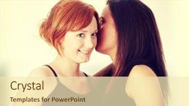  Presentation with two people talking - PPT theme enhanced with two-young-womans-talking-gossip background and a cream colored foreground