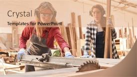  Presentation with carpenter - Presentation consisting of two-young-women-as-carpenter background and a coral colored foreground