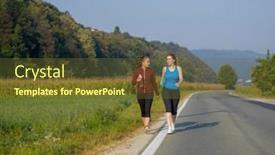  Presentation with country - PPT theme with two young women enjoying in a healthy lifestyle while jogging along a country road exercise and fitness concept background and a tawny brown colored foreground
