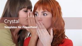  Presentation with women - Presentation theme having two-young-women-gossiping background and a red colored foreground