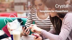  Presentation with tea coffee - PPT theme having tea cafe - two young women having coffee background and a coral colored foreground