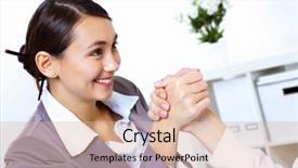  Presentation with wrestling - Audience pleasing theme consisting of two young women in business wear arm wrestling in office backdrop and a lemonade colored foreground
