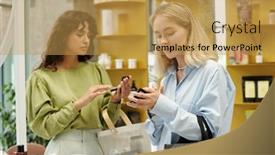  Presentation with women - Theme consisting of two-young-women-in-casualwear background and a yellow colored foreground