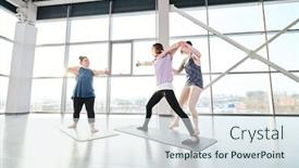  Presentation with helping women - Amazing theme having two-young-women-in-sportswear backdrop and a sky blue colored foreground