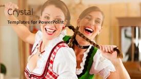  Presentation with traditional - Presentation theme consisting of two-young-women-in-traditional background and a coral colored foreground