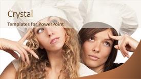  Presentation with cook chef - Cool new presentation theme with two young women in white chef dress think what to cook backdrop and a lemonade colored foreground