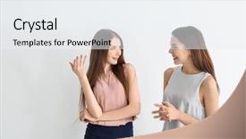  Presentation with unity - Cool new PPT theme with rapporyt - two young women on white backdrop and a sky blue colored foreground