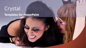  Presentation with latina - Colorful PPT theme enhanced with two-young-women-one-latina backdrop and a gray colored foreground