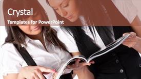  Presentation with reading - Slides featuring two young women reading magazine background and a red colored foreground