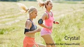  Presentation with running women shoes silhouette - Slides enhanced with two young women running together background and a  colored foreground