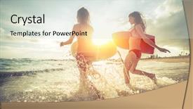  Presentation with girls running - Presentation design consisting of two young women running background and a light gray colored foreground