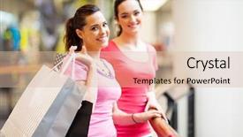  Presentation with mall - Cool new PPT layouts with two young women shopping backdrop and a lemonade colored foreground