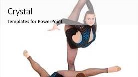  Presentation with rhythmic gymnastics gymnastics - Slide deck with two young women showing rhythmic gymnastics isolated on white background background and a white colored foreground