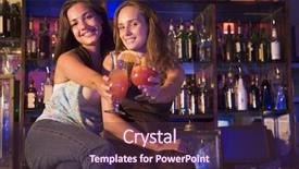  Presentation with toasting - Cool new presentation theme with two young women sitting on a bar counter toasting the camera backdrop and a tawny brown colored foreground
