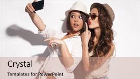 Presentation with selfie - Slide deck enhanced with two young women taking selfie background and a coral colored foreground