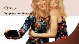  Presentation with selfie - Amazing presentation theme having two-young-women-taking-selfie and a  colored foreground