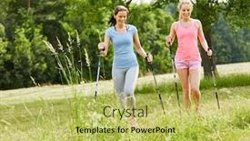  Presentation with walking nordic - Slide set consisting of two-young-women-together-nordic background and a yellow colored foreground