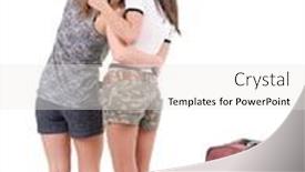  Presentation with women traveling - Audience pleasing slide set consisting of two young women traveling with suitcas rear view isolated over white backdrop and a white colored foreground