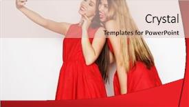  Presentation with women - PPT theme with two young women wearing red background and a lemonade colored foreground