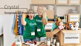  Presentation with volunteer - PPT theme with two-young-women-wearing-volunteer background and a soft green colored foreground