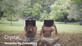  Presentation with faces - Slides consisting of two-young-women-with-faces background and a gray colored foreground