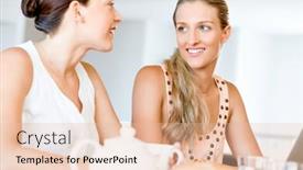  Presentation with working together - Presentation consisting of two young women working together at laptop background and a lemonade colored foreground