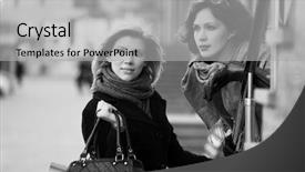  Presentation with city street - Slide deck consisting of womens day - two young women background and a light gray colored foreground