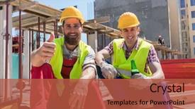  Presentation with cold beer - Colorful PPT layouts enhanced with two young workers smiling while backdrop and a red colored foreground
