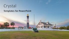  Presentation with lighthouse - Amazing PPT theme having tybee-island-georgia-usa backdrop and a light blue colored foreground