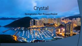  Presentation with typhoon - Colorful PPT theme enhanced with tyhoon - aberdeen typhoon shelter at night backdrop and a light blue colored foreground
