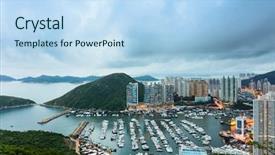  Presentation with typhoon - Amazing PPT theme having tyhoon - typhoon shelter in hong kong backdrop and a sky blue colored foreground