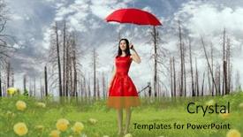  Presentation with dry forest - PPT theme enhanced with tyhoon - woman in red dress background and a gold colored foreground