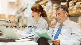  Presentation with talking on phone - Cool new presentation with types business organisation - manager working on laptop backdrop and a coral colored foreground