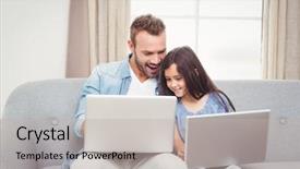  Presentation with daughter - Audience pleasing slide set consisting of types families - father and daughter using laptop backdrop and a light gray colored foreground