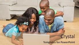  Presentation with living room family - Presentation theme consisting of types families - happy family lying background and a coral colored foreground