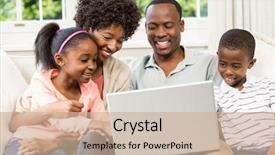  Presentation with family - Slide set with types families - happy family using laptop background and a soft green colored foreground