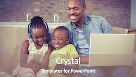  Presentation with literacy and math technology - Colorful PPT layouts enhanced with types families - happy family using technology together backdrop and a coral colored foreground