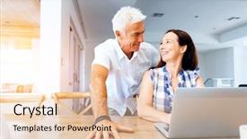  Presentation with modern - PPT theme having types families - happy modern mature couple working background and a lemonade colored foreground