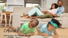  Presentation with siblings - Amazing PPT theme having types families - happy siblings on the floor backdrop and a coral colored foreground