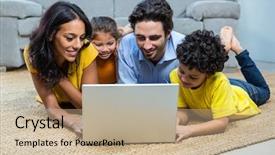  Presentation with patient and family centered care - Beautiful presentation design featuring types families - smiling family using laptop backdrop and a coral colored foreground