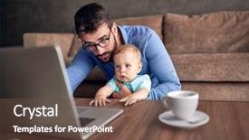  Presentation with computer - Amazing PPT theme having types families - young businessman using a laptop backdrop and a tawny brown colored foreground