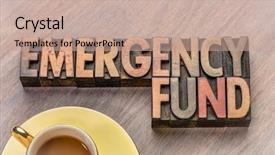  Presentation with emergency fund - Cool new slide deck with types insurance - emergency fund word abstract backdrop and a coral colored foreground