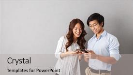  Presentation with nurses and mobile phones - Beautiful slides featuring internet relationship - happy asian couple standing isolated backdrop and a light gray colored foreground