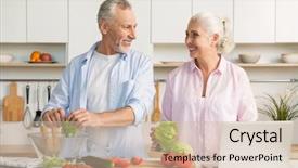  Presentation with old couple - Audience pleasing slide deck consisting of typing old people - picture of mature loving couple backdrop and a coral colored foreground