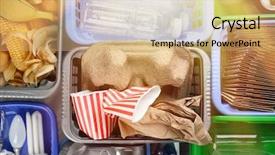  Presentation with recycling paper - Cool new slide deck with types of garbage for recycling backdrop and a coral colored foreground