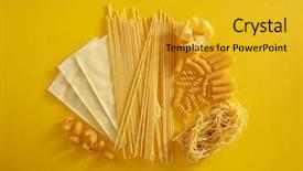  Presentation with pasta - Audience pleasing PPT layouts consisting of types of pasta on yellow backdrop and a gold colored foreground